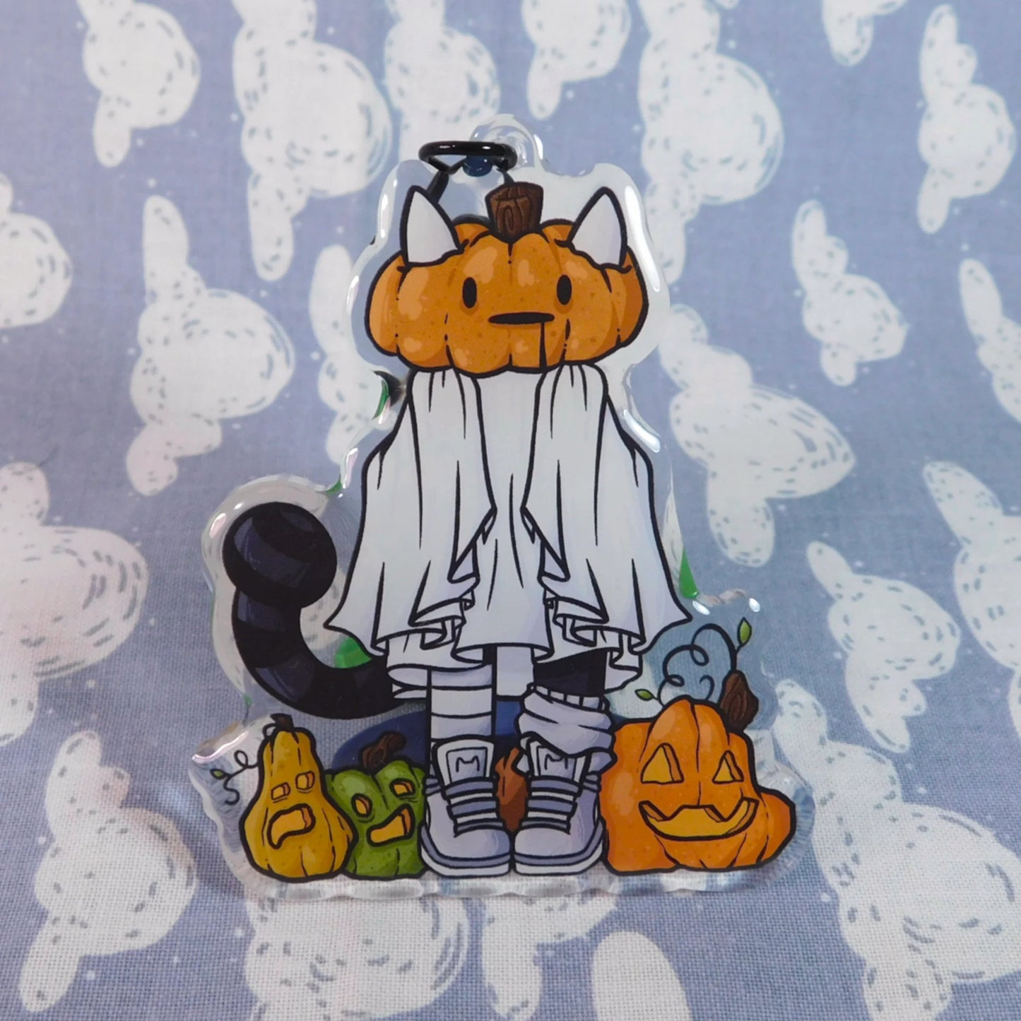 (Pre-order) Pumpkin Head Ghost Kitty Keychain