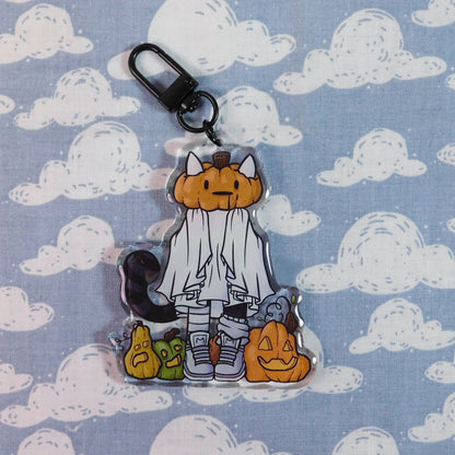 (Pre-order) Pumpkin Head Ghost Kitty Keychain