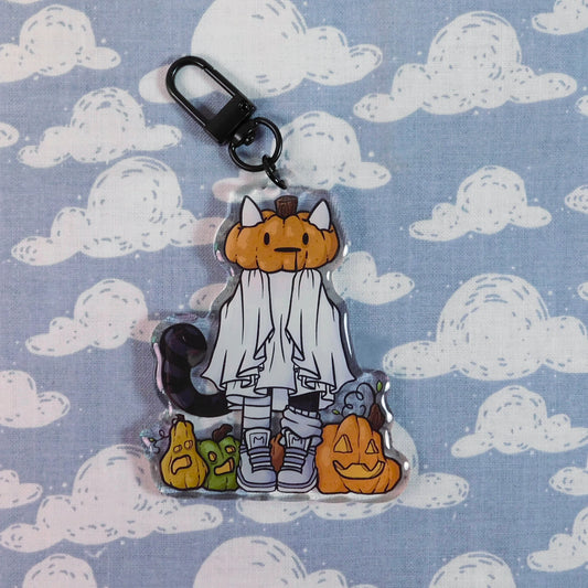 (Pre-order) Pumpkin Head Ghost Kitty Keychain