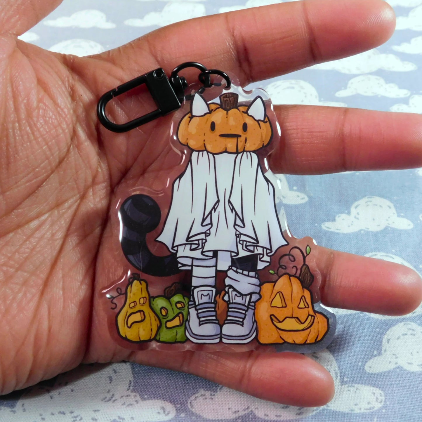 (Pre-order) Pumpkin Head Ghost Kitty Keychain