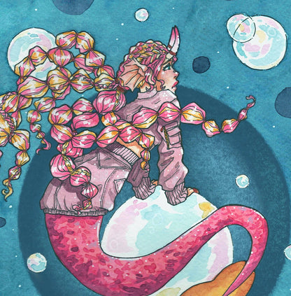 Bubble Fish Mermaid Art Print